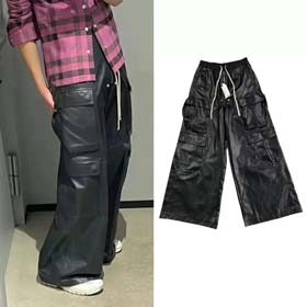 Rick Owens Vintage High-End Multi-Tasche lose glänzende Lederhose-2461  