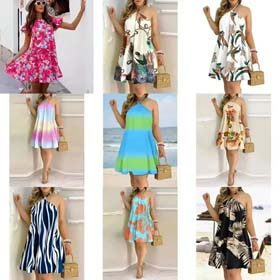 Europäische und amerikanische Sommer off-the-Schulter Halter Hals lockeres Damenkleid-2470  