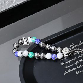 Louis Vuitton LV bunte Perlen Buchstaben Nähen Blumen Armband mit Metallkette-3557  