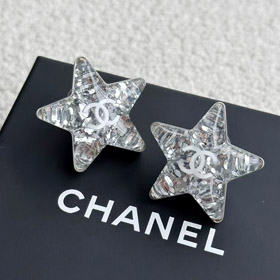Chanel Ohrringe weiß Doppel c Silber Pailletten Acryl Stern Ohrringe-3744  