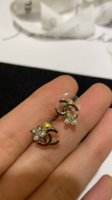 Celine Perle Strass kleine Blume Gold Doppel C Ohrringe-3898  
