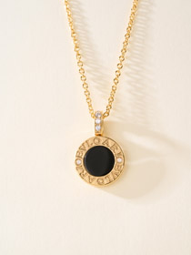 Bulgari doppelseitige Münze schwarz und weiß Perlmutt-Halskette-4001  