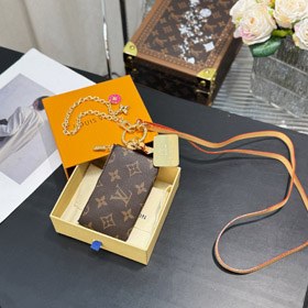 Louis Vuitton LV braune alte Blume Leinwand Kette Schlüsseltasche Reißverschluss Münze-4049  