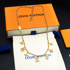 Louis Vuitton LV verstellbare Buchstaben und Blumen Gold Halskette-4073  