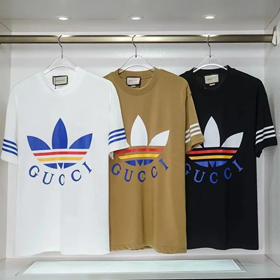 Adidas gestreifte Buchstabe Print Rundhalsausschnitt kurze Ärmel-2809  