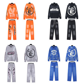 Hellstar Letter Flame Hooded Langärmeliges Sweatshirt und Sweatpants Set-4550  